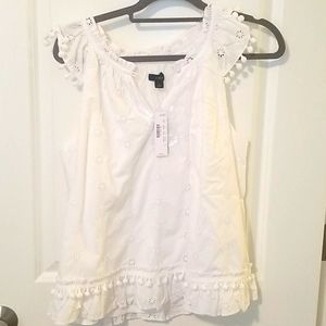 Eyelet pompom top in cotton poplin from jcrew